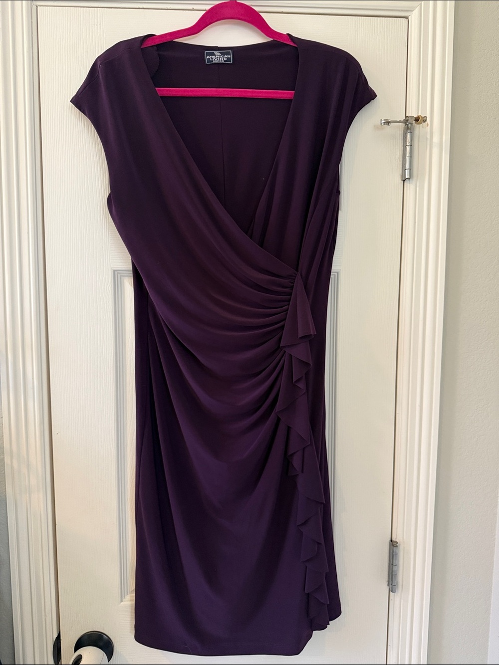 American Living Plum Draped V-Neck Midi Dress